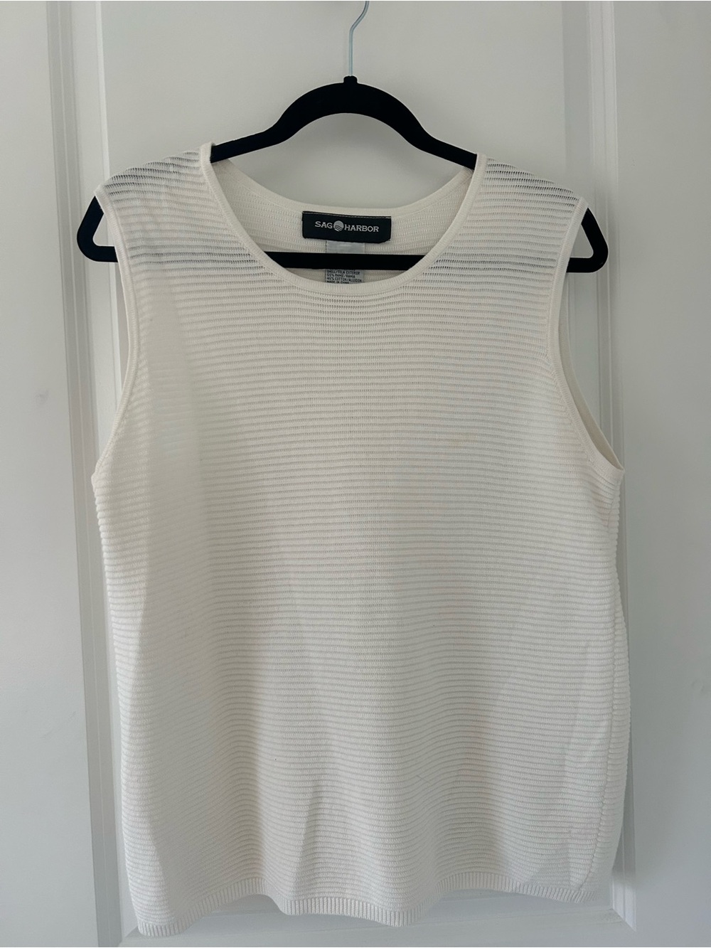 Sag Harbor White Ribbed Sleeveless Knit Tank